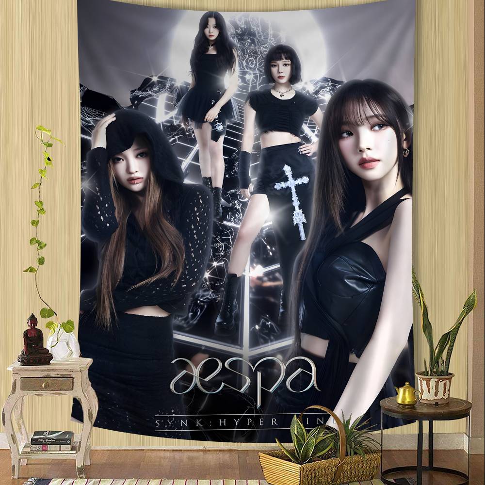 Kpop AAespa Cartoon Tapestry Art Science Fiction Room Home Decor Wall Hanging Sheets