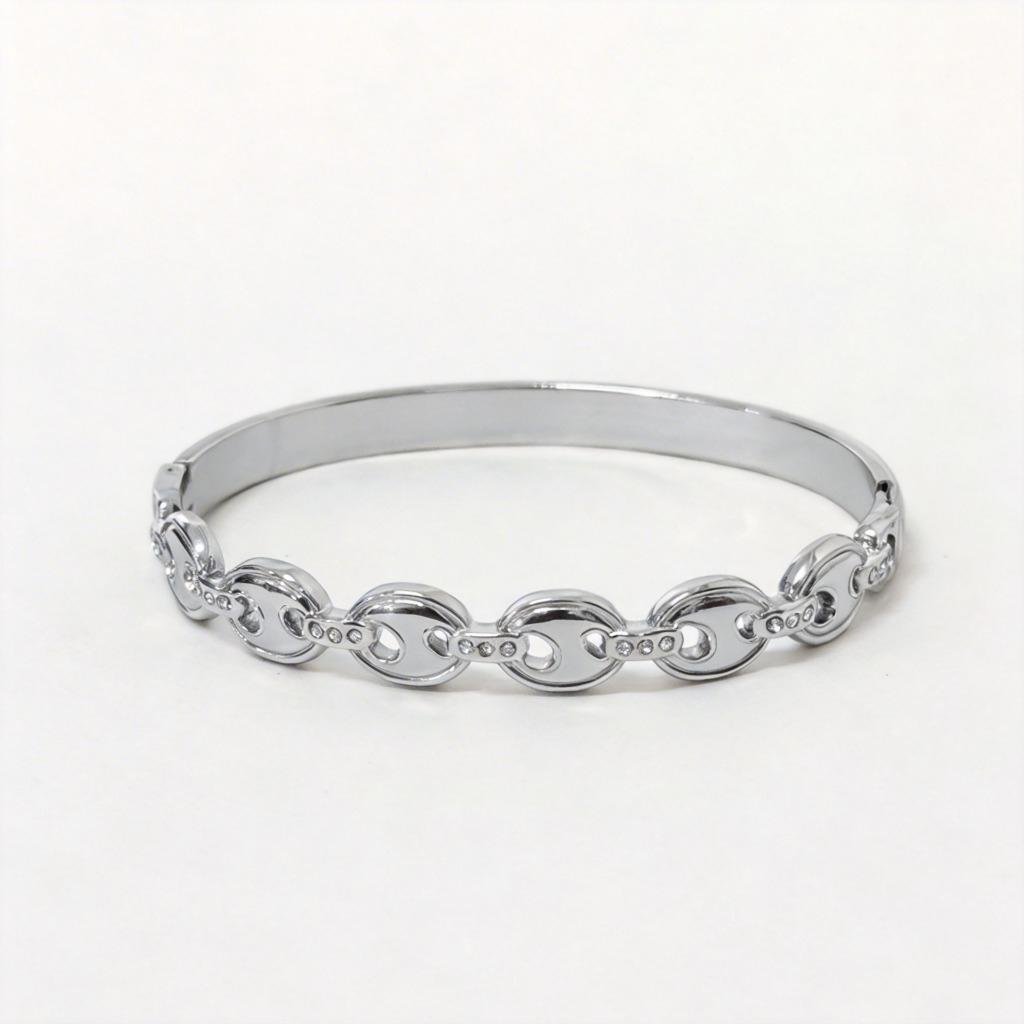 Elegant Gold Color Snap Bracelet Stainless Steel Zircon Pig Nose Bangle Luxe Feel Women's Jewelry (60mm Inner Diameter)