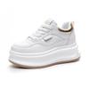 2024 Spring Women's White Leather Sneakers - Heightened, Thick-Soled, Wedge Heel, Casual, Comfortable, and Stylish