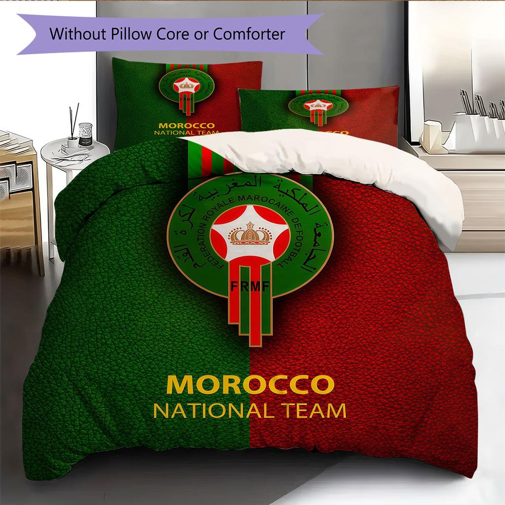 Morocco national football logo Pattern Bedding Home Decoration Birthday Gift (1 * duvet cover + 2 * pillowcase, without core),fan merchandise.