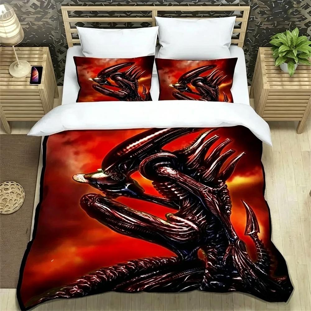 3D Print Alien Bedding Set,Duvet Cover Comforter Bed Set Quilt Cover Pillowcase,King Queen Twin Size Boys Girls Adults