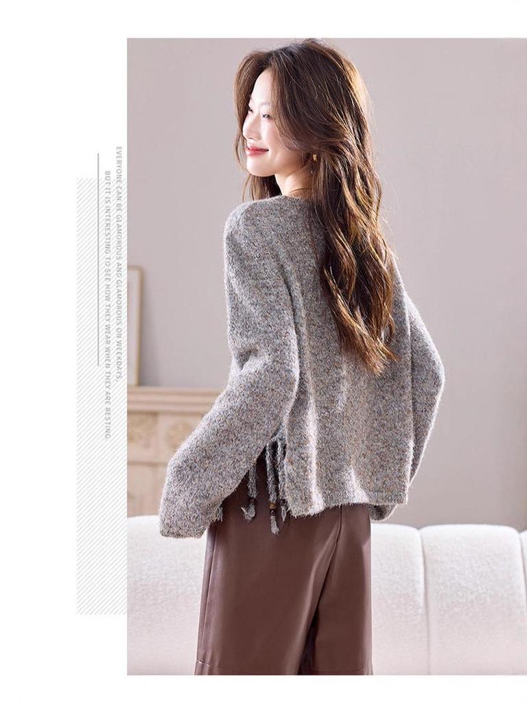 Versatile Knitted Sweater: Round Neck, Loose Fit, Irregular Tassel Cardigan for Autumn and Winter