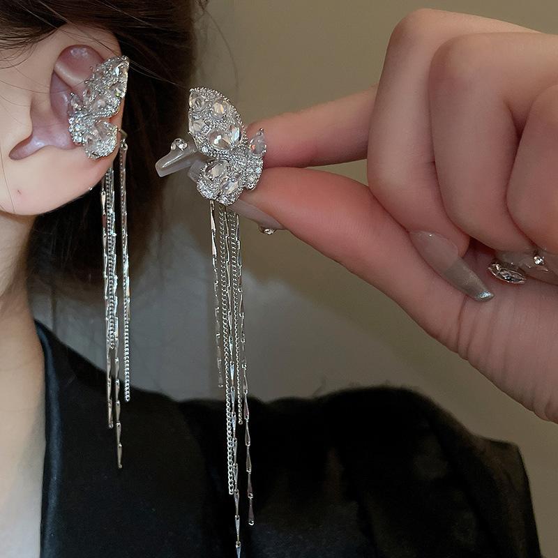 Серьги-клипсы с бахромой из искусственных кристаллов розы, супер фея, сладкий и крутой ветер, бабочка без проколов ушей, клипсы для козелка, премиальные серьги.