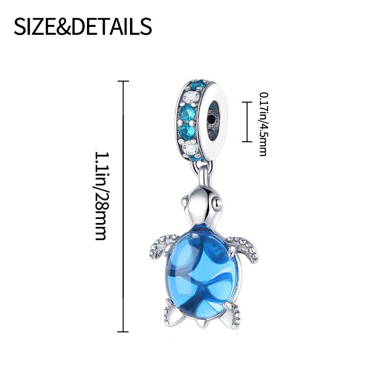 Summer Sterling Silver 925 Murano Glass Sea Turtle Dangle Charms Beads Fit Bracelets Women Diy Jewelry