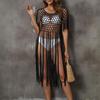 Women's Beach Cover-up Sexy Hollow Fringed Patchwork Bikini Solid Color Cover-up