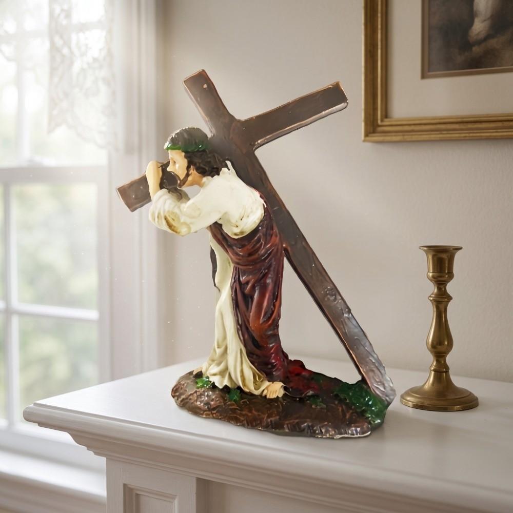 4.33x1.97x4.72in Cross Sculpture Resin Table Ornament Automotive Interior Decoration