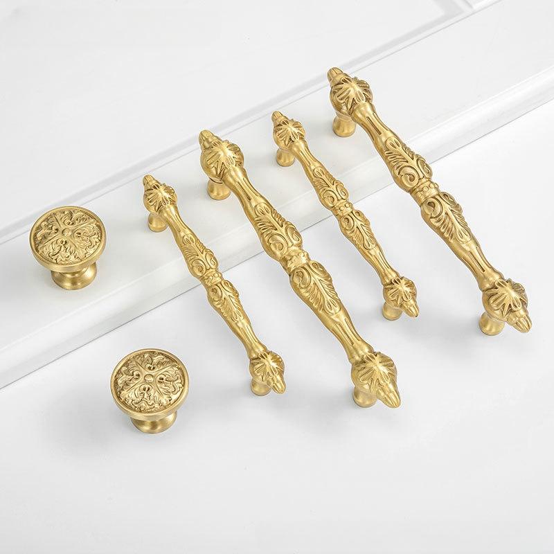 French Light Luxury Brass Handle Dresser Door Pulls European Fashion Cabinet Kitchen Knobs Modern Furniture Cupboard Hardwares
