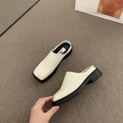 Модная женская обувь с закрытым носком, низкий каблук, квадратный каблук, бежевые сандалии, мюли, платформа, лоферы, блочный черный