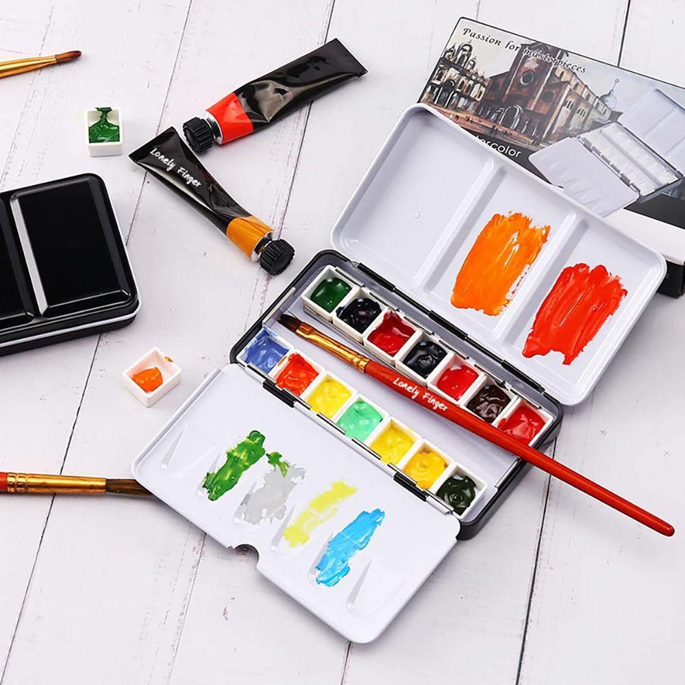 Flip Cover Drawing Supplies Grids Slots Watercolor Storage Case Pigment Box Empty Paint Palette