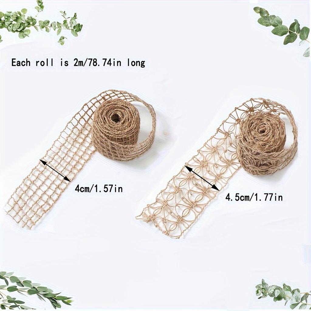 2 Pcs Jute Burlap Lace Ribbon Mesh Burlap Ribbon Weeding Ribbon Trimming Craft Wrapping Ribbon for Holiday Parties DIY Crafts Home Decor Packaging