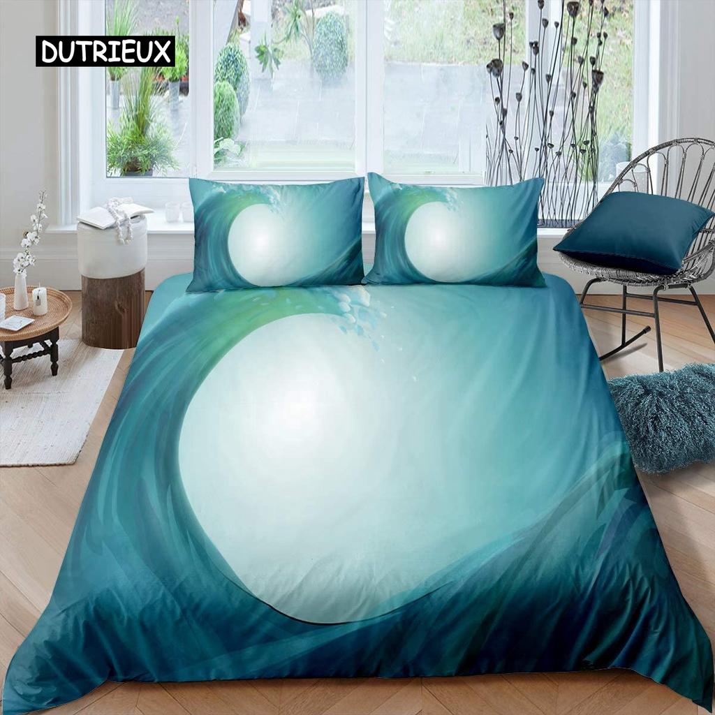 Комплект постельного белья Ocean Wave с изображением пляжа и пенистых волн, комплект постельного белья для двоих, полиэстер, морской берег, праздничная тема, королева, размер King Size, пододеяльник