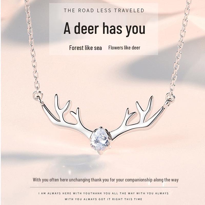 Набор из ожерелья из стерлингового серебра 925 пробы и серег-пусет в виде маленьких оленей – Рождественский/Подарок на день рождения для девочек