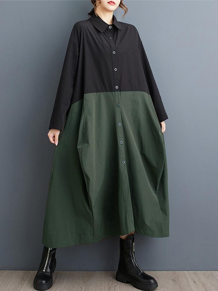 Xitao Повседневное однобортное платье А-силуэта с длинными рукавами, однотонное GMM1023