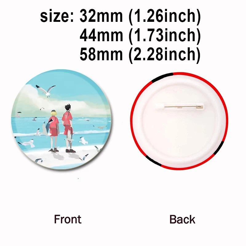 32/44/58 мм значок волейбола в стиле аниме, жесть ручной работы, круглая брошь, булавки для одежды, шляпа, рюкзак, аксессуары, ювелирные изделия