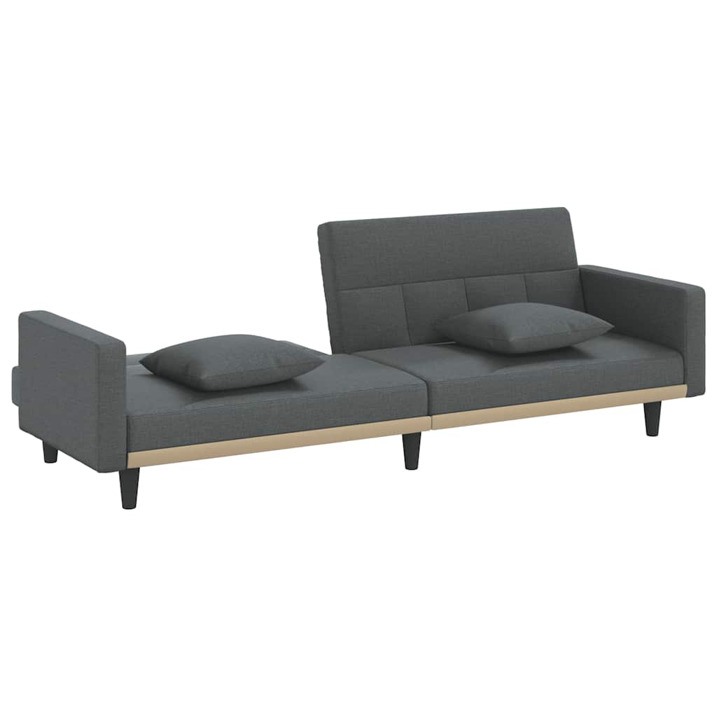 Sofa Bed with Cushions Dark Gray Fabric