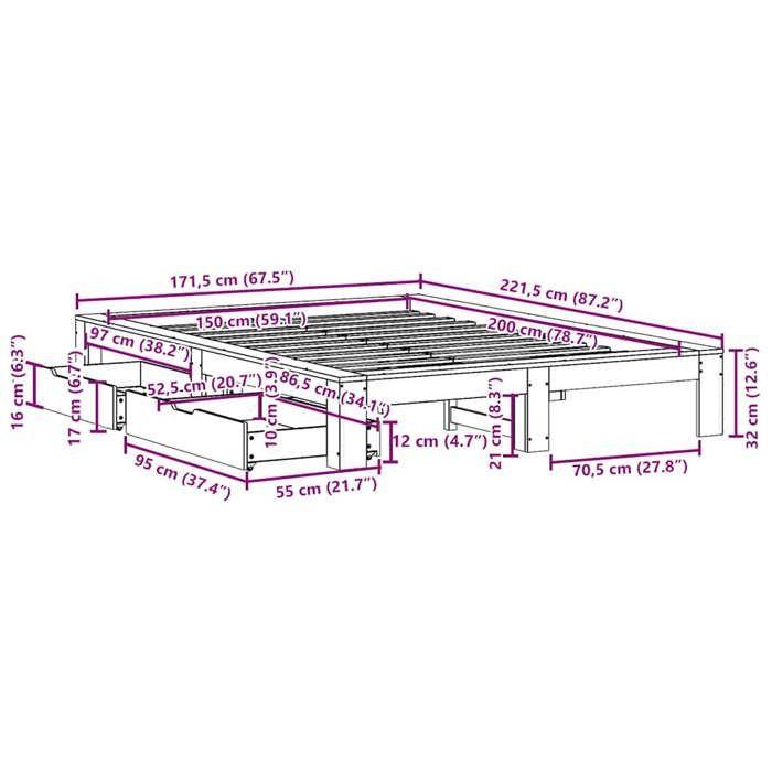 VidaXL Cadre de lit sans matelas blanc 150x200 cm bois de pin massif, sommier, cadre de lit double, cadre de lit en bois 3308997