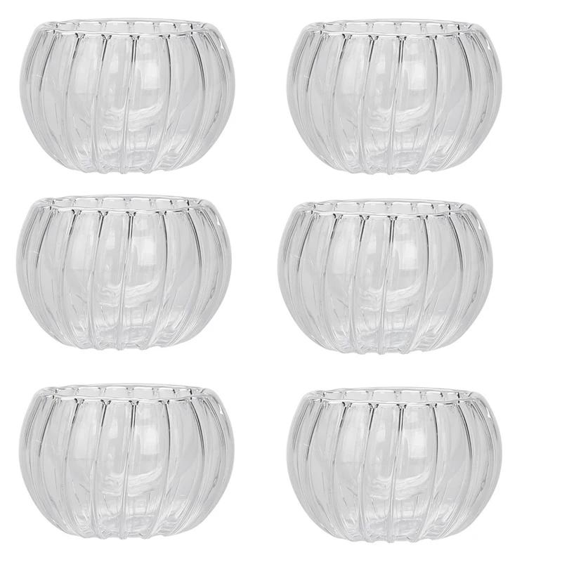 2/6 шт. 50 мл прозрачная полосатая стеклянная чашка для чая в форме тыквы, термостойкая овсяная чашка для молока, кофе, бытовая кружка для чая, посуда для напитков