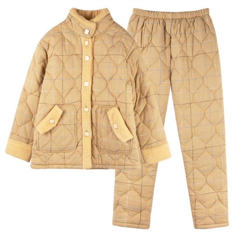 Куртка Пижама Женская Зимняя Трехслойная Теплая Плюшевая Утолщенная Домашняя Одежда Повседневная Для Молодежи Среднего Возраста Комплект Пижамы