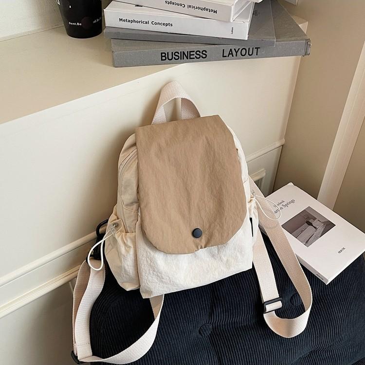 College Student Class for Women's Backpack Canvas Lightweight Small Schoolbag Casual Contrasting Color Handbag Women