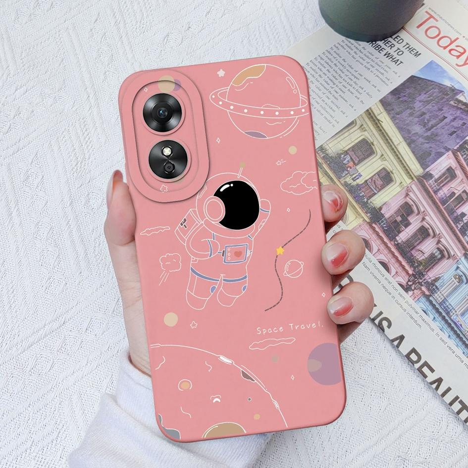 Чехол для телефона для OPPO A1 Pro 5G A9 A11 A15 A15S A17 A17K A33 A52, милый защитный чехол для камеры астронавта, жидкий силиконовый мягкий чехол для OPPO A58 Fundas Coque