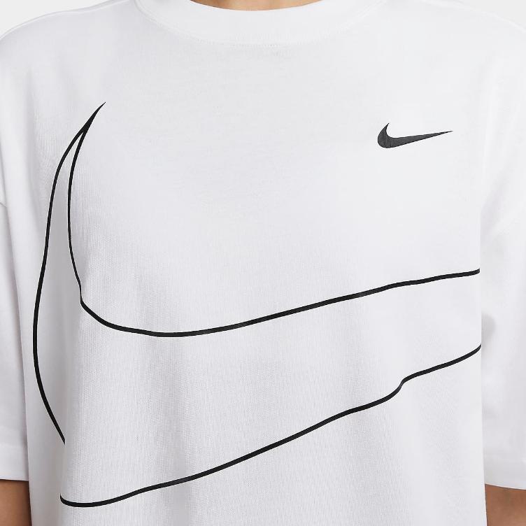 Nike Спортивная одежда Swoosh Футболка с коротким рукавом и круглым вырезом оверсайз Женские футболки Белый HQ1581100
