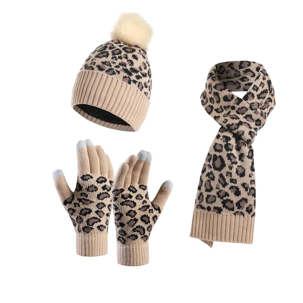 Women's And Men's Winter Fashion Warmth Cute Hat Scarf Gloves Casual Three Piece Set