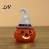 Hand Painted Ceramic Night Light Halloween Tealight Holder Lighted Ghost Pumpkin Figurine with Cute Wizard Hat Decor Witch Hat Tiered Tray Tabletop
