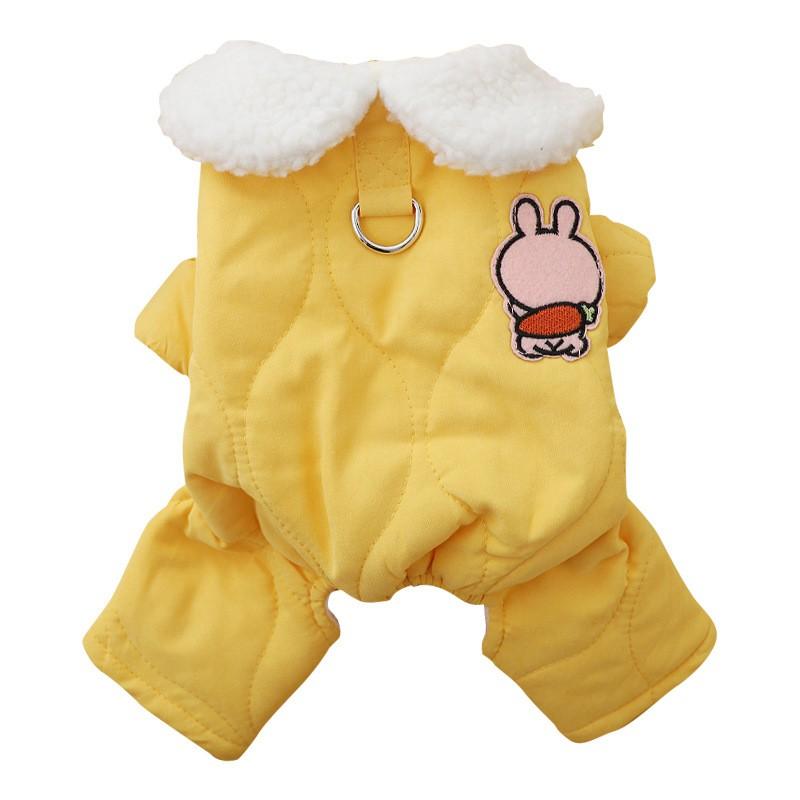 Pet Hooded Dog Coat With Leash Ring 4-Leg Warm Cotton Jacket Small Dogs Like Teddy Poodle Bichon