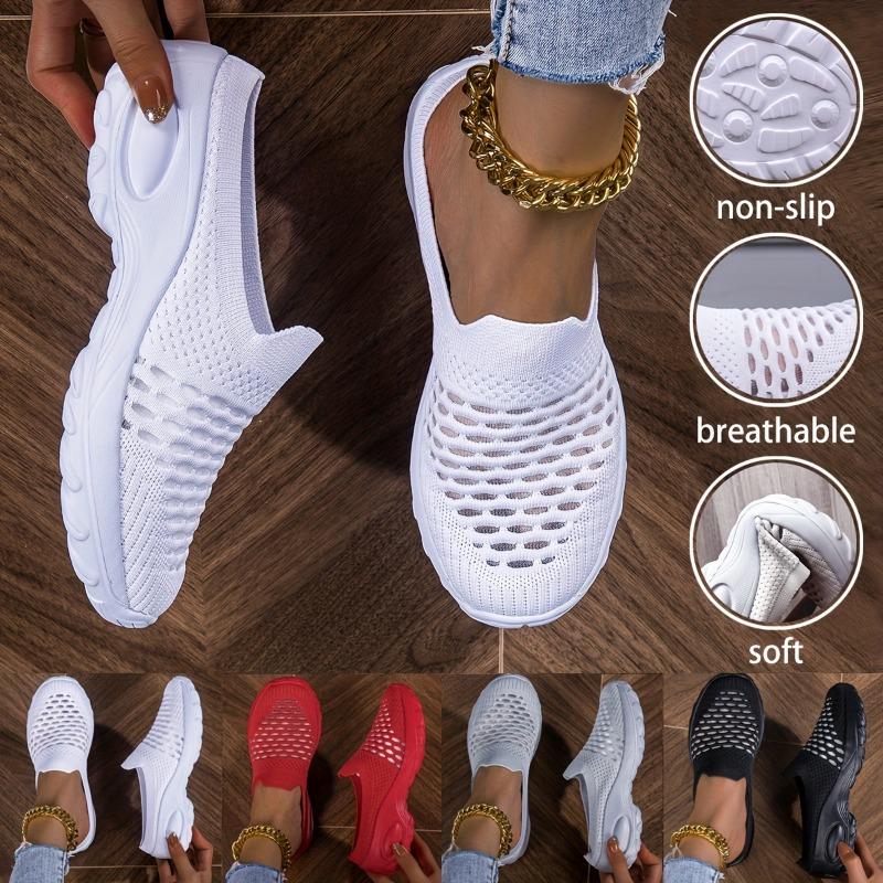 Women's Slip-On Sneakers, Knit Mesh Breathable Upper With High Elasticity Soft Sole, Casual Sports Shoes For Daily Wear