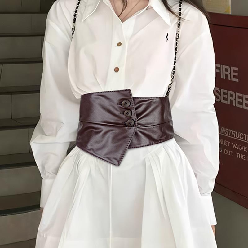 Fashion Black PU Waist Cincher Women's Denim Belt Elastic Wide Clothing Wearing