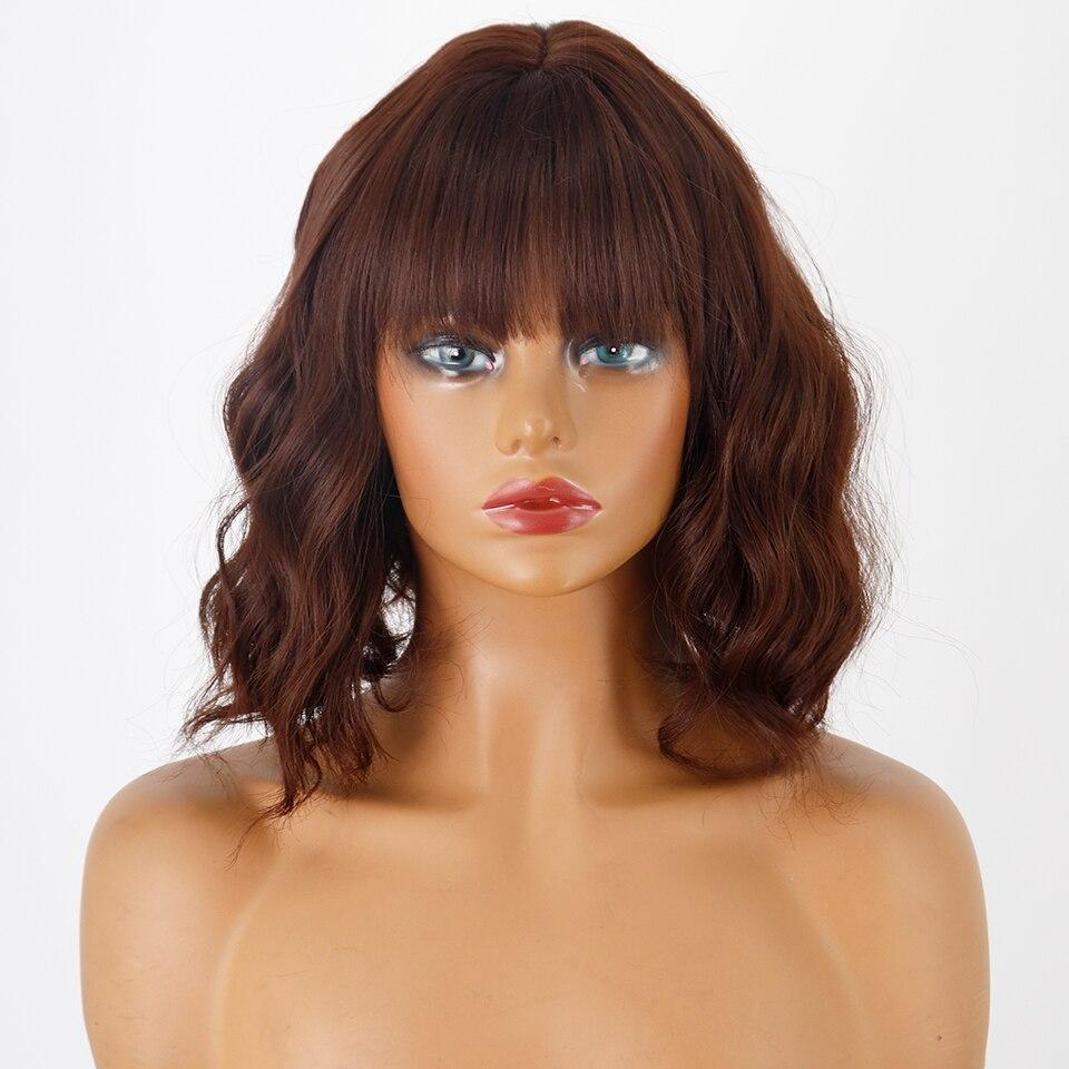 XINRAN Synthetic Short Amber Gold Wig Wave Wave Wave Hair with Air Bangs Female Synthetic Curly Hair Soft Wave Wig Suitable for Girl