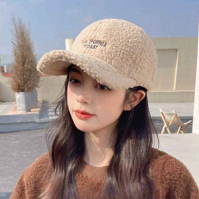 Women's Baseball Cap Winter Solid Color Plush Casual Warm Duckbill Cap