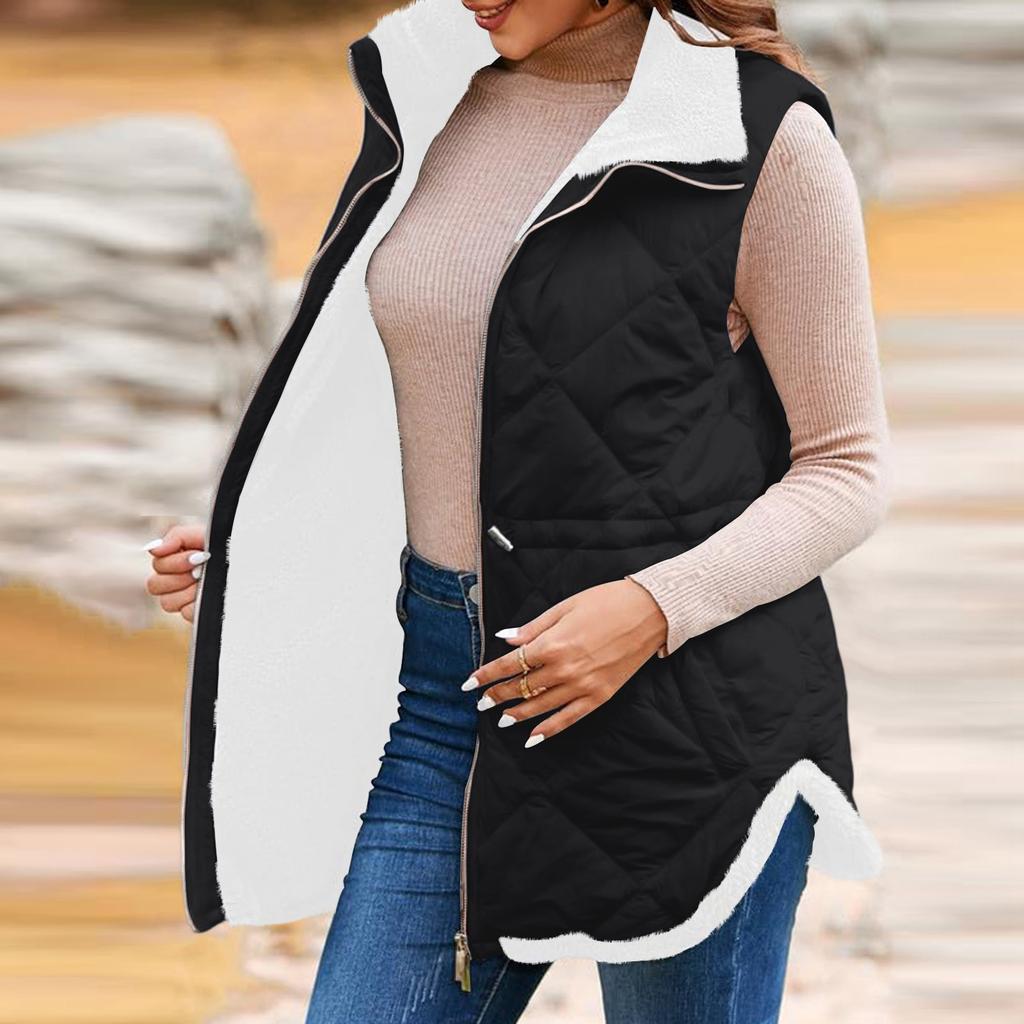 Women's Long Vest Plain Sleeveless Winter Vest Outwear Jacket Lightweight Warm Coat Outerwear