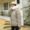 Women Autumn Winter Soild Color Thicken Outwear Cotton Padded Hooded Warm Real Fur Jacket Coat