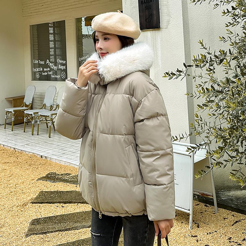 Women Autumn Winter Soild Color Thicken Outwear Cotton Padded Hooded Warm Real Fur Jacket Coat