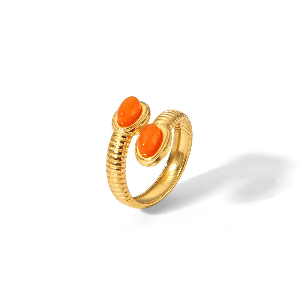 Vintage Turquoise Adjustable Chunky Rings for Women Stainless Steel Natural Gemstones Open Ring Gold Color Jewelry Birthday Gift