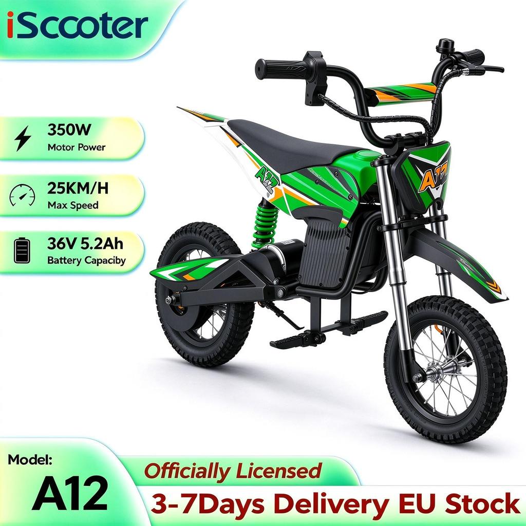 iScooter A12 12 Inch Kids Electric Dirt Bike 25KM/H 350W 36V/5.2AH Multi Color Options Front & Rear Dual Shock Absorption Lightweight E-Bike