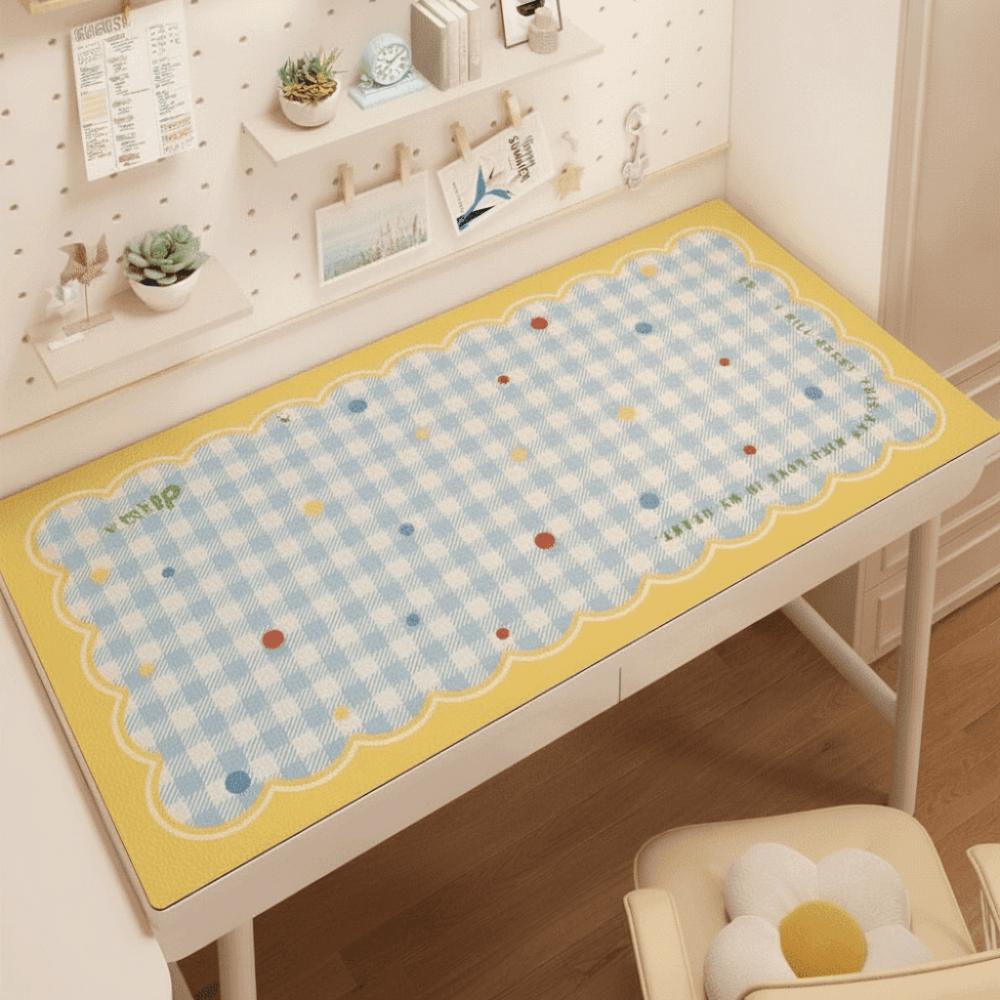 Gingham Cartoon Desk Mat Large Table Protector Writing Pad Keyboard Mat Dormitory