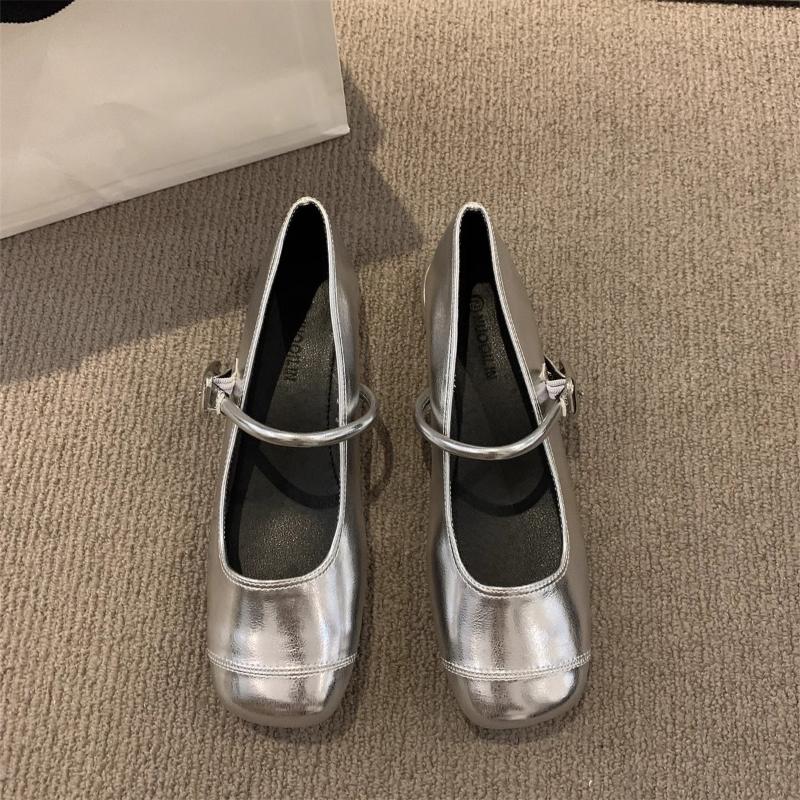 Silver Mary Jane Shoes for Women Spring New Flat Shoes Fashion Shallow Ladies Mary Jane Ballerinas Flat Heel Casual Ballet Shoes