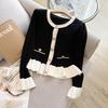 Spring Women Sweet Cardigan Women Clothing O-neck Flare Sleeve Top Ruffles Vintage Knitted Sweater Coat