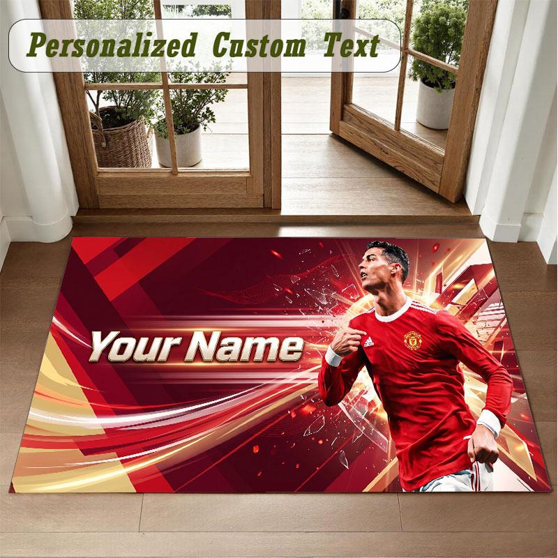 Crystal Velvet Square Rug Custom NameCristiano Ronaldo Pattern Non Slip Home Floor Decor Rug