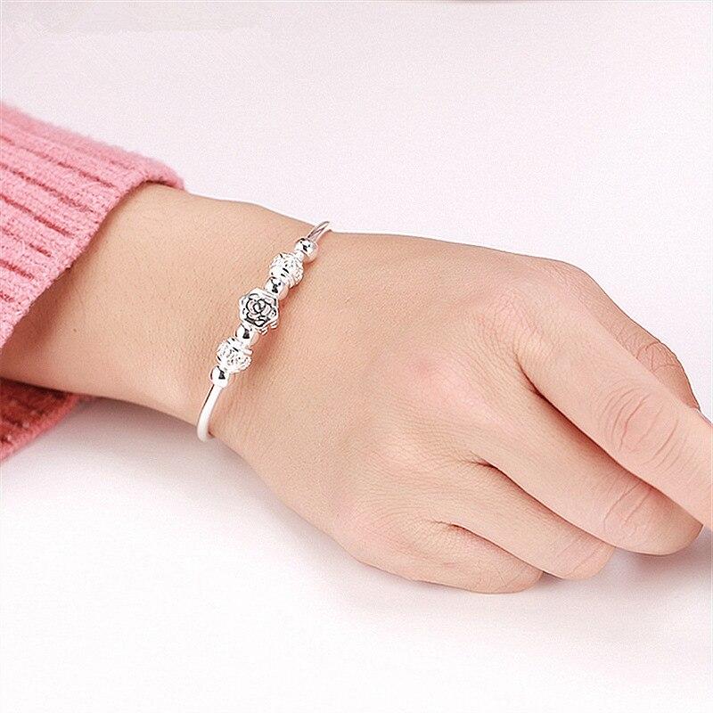 925 Sterling Silver Hollow Flower Round Bead Charm Bracelet &Bangle For Women Girls Elegant Jewelry Gift Pulseiras Sl443