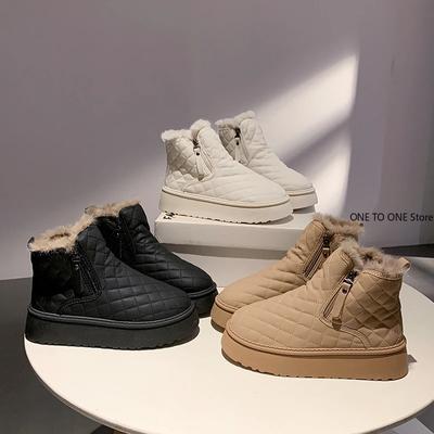 Aphixta Зимние клетчатые теплые плюшевые зимние сапоги женские водонепроницаемые ботинки с бахромой на молнии толстые ботинки на подошве женские сапоги