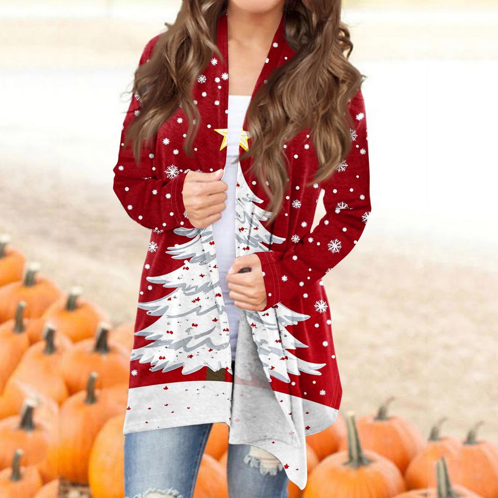 Женская модная повседневная куртка-кардиган средней длины с принтом, пальто