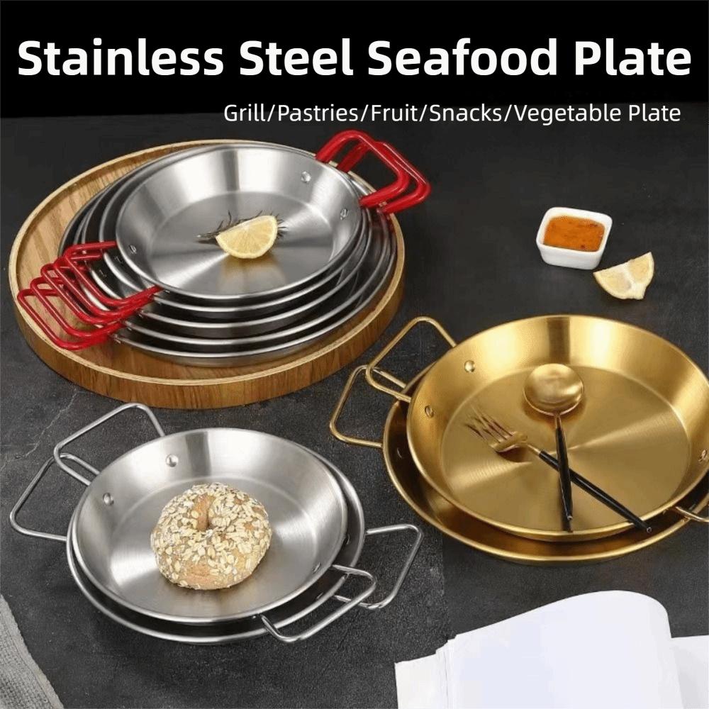 18/20/22/24cm Seafood Plate Nonstick Surface Dual Loop Handle Frying Pan Uniform Heat Transfer Flat Bottom Food Tray