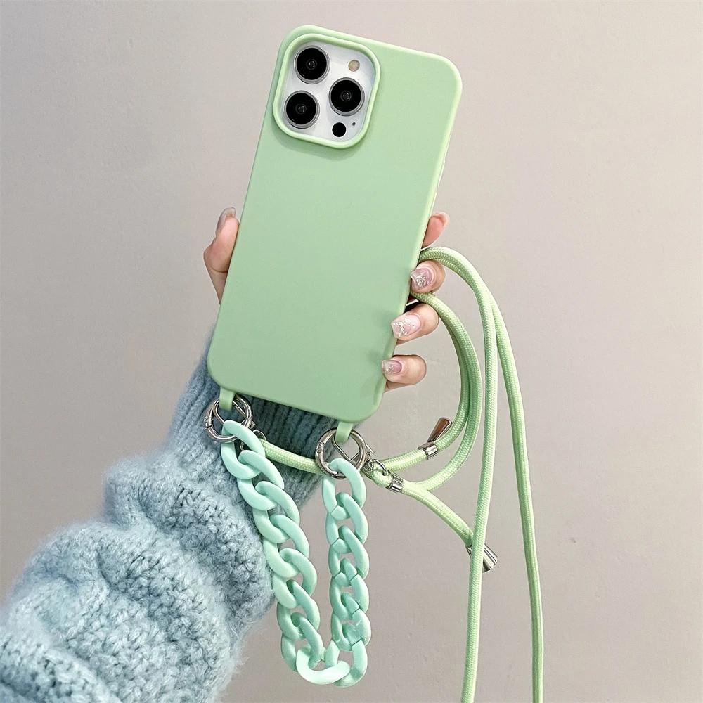 Чехол-цепочка из акрила и силикона с ремешком через плечо для iPhone 16 15 14 13 12 11 Pro X XR Max 7 8 Plus Samsung S24 23 S22 S21 Ultra Plus A54 A14 A53