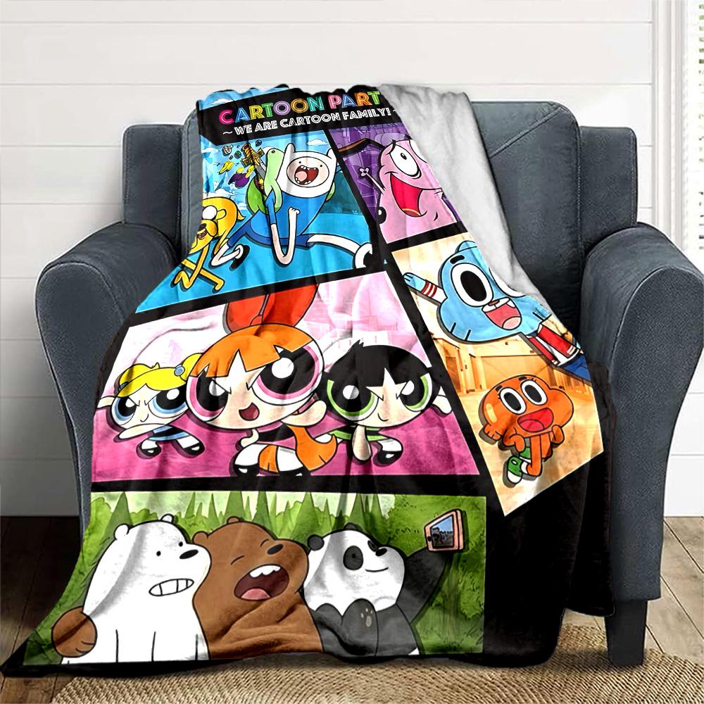 Cartoon Party Compilation Flannel Blanket Super Soft Warm Cozy Blanket For Sofa Bed Office Travel Allseason Home Decor Gift
