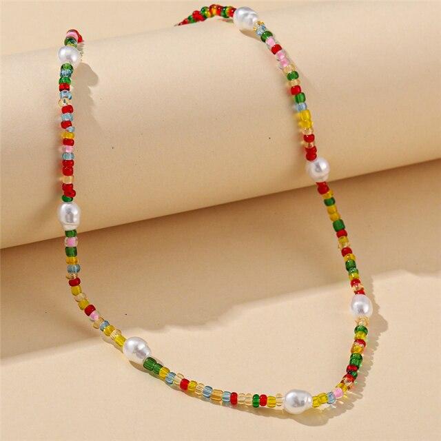 17 км модное колье-чокер из бисера для женщин, богемное красочное короткое ожерелье ручной работы с жемчугом Дейзи, ювелирные изделия на воротнике