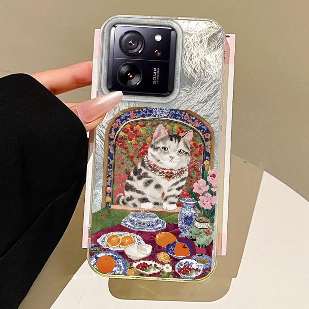 Retro Purple Cat Flower Women Phone Case for Xiaomi 13T 14T 11 Lite Poco X5 M6 Pro X6 X7 X3 Pro NFC C75 C71 C65 C61 M5S Cover