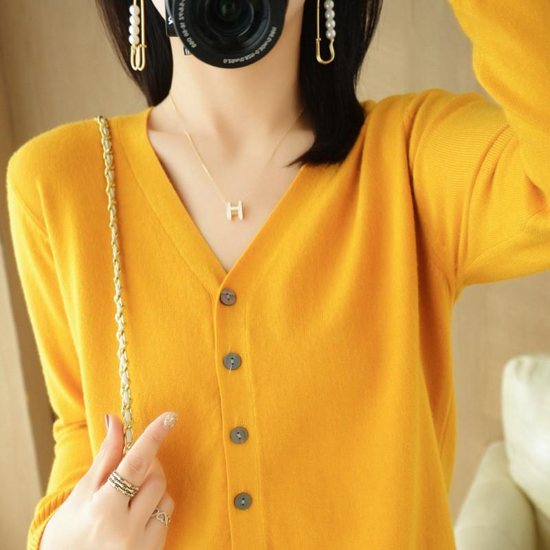 Knit Cardigan For Women With Vneck Long Sleeves Soft Polyester Blend For Casual Wear